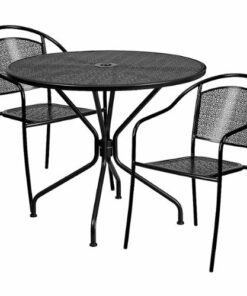 Flash Furniture - Oia Outdoor Round Contemporary Metal 3 Piece Patio Set - Black 2