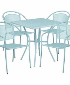 Flash Furniture - Oia Outdoor Square Contemporary Metal 5 Piece Patio Set - Sky Blue 1