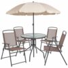 Flash Furniture - Nantucket Outdoor Round Contemporary Metal 6 Piece Patio Set - Brown