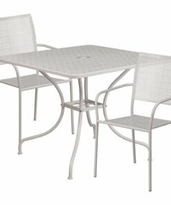 Flash Furniture - Oia Outdoor Square Contemporary Metal 3 Piece Patio Set - Light Gray 4
