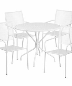 Flash Furniture - Oia Outdoor Round Contemporary Metal 5 Piece Patio Set - White 1
