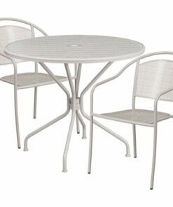 Flash Furniture - Oia Outdoor Round Contemporary Metal 3 Piece Patio Set - Light Gray 2