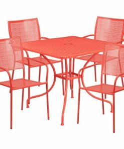 Flash Furniture - Oia Outdoor Square Contemporary Metal 5 Piece Patio Set - Coral 3