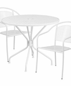 Flash Furniture - Oia Outdoor Round Contemporary Metal 3 Piece Patio Set - White 2