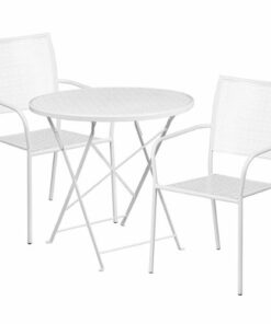 Flash Furniture - Oia Outdoor Round Contemporary Metal 3 Piece Patio Set - White 3