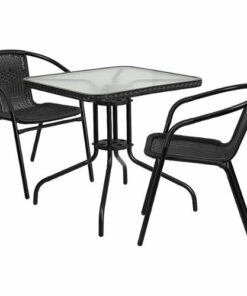 Flash Furniture - Lila Outdoor Square Contemporary Metal 3 Piece Patio Set - Clear Top/Black Rattan