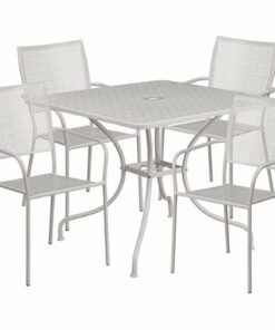Flash Furniture - Oia Outdoor Square Contemporary Metal 5 Piece Patio Set - Light Gray 3