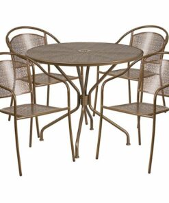 Flash Furniture - Oia Outdoor Round Contemporary Metal 5 Piece Patio Set - Gold 2