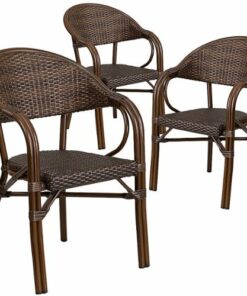 Flash Furniture - Lila Patio Chair (set of 3) - Bark Brown Rattan/Bamboo-Aluminum Frame