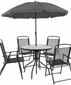 Flash Furniture - Nantucket Outdoor Round Contemporary Metal 6 Piece Patio Set - Black