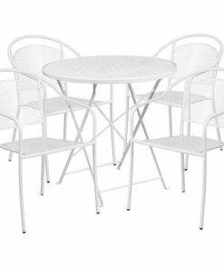 Flash Furniture - Oia Outdoor Round Contemporary Metal 5 Piece Patio Set - White 2