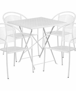 Flash Furniture - Oia Outdoor Square Contemporary Metal 5 Piece Patio Set - White 1