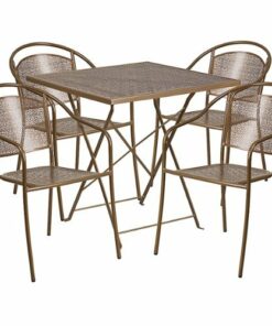 Flash Furniture - Oia Outdoor Square Contemporary Metal 5 Piece Patio Set - Gold 2