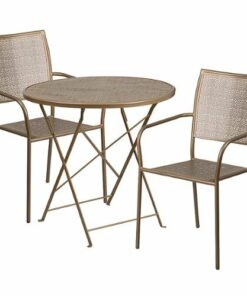 Flash Furniture - Oia Outdoor Round Contemporary Metal 3 Piece Patio Set - Gold 3