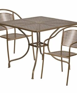 Flash Furniture - Oia Outdoor Square Contemporary Metal 3 Piece Patio Set - Gold 3