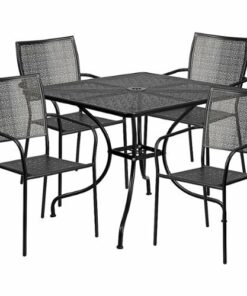 Flash Furniture - Oia Outdoor Square Contemporary Metal 5 Piece Patio Set - Black 5