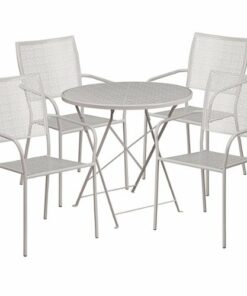 Flash Furniture - Oia Outdoor Round Contemporary Metal 5 Piece Patio Set - Light Gray 2