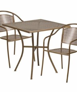 Flash Furniture - Oia Outdoor Square Contemporary Metal 3 Piece Patio Set - Gold 4