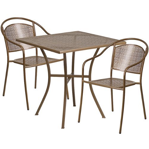 Flash Furniture - Oia Outdoor Square Contemporary Metal 3 Piece Patio Set - Gold 4
