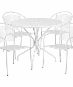 Flash Furniture - Oia Outdoor Round Contemporary Metal 5 Piece Patio Set - White 3