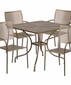 Flash Furniture - Oia Outdoor Square Contemporary Metal 5 Piece Patio Set - Gold 3