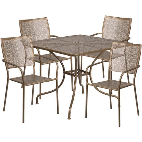 Flash Furniture - Oia Outdoor Square Contemporary Metal 5 Piece Patio Set - Gold 3