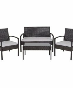 Flash Furniture - Bandera Outdoor Rectangle Contemporary Metal 4 Piece Patio Set - Black