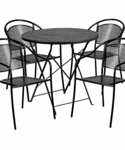 Flash Furniture - Oia Outdoor Round Contemporary Metal 5 Piece Patio Set - Black 3