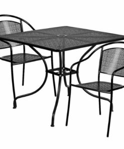 Flash Furniture - Oia Outdoor Square Contemporary Metal 3 Piece Patio Set - Black 5