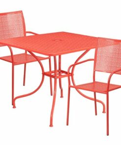 Flash Furniture - Oia Outdoor Square Contemporary Metal 3 Piece Patio Set - Coral 4