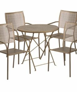 Flash Furniture - Oia Outdoor Round Contemporary Metal 5 Piece Patio Set - Gold 3