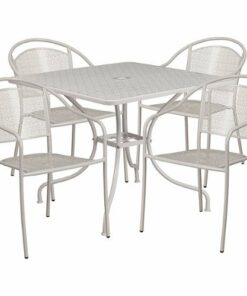Flash Furniture - Oia Outdoor Square Contemporary Metal 5 Piece Patio Set - Light Gray 4