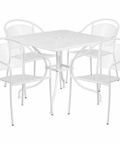 Flash Furniture - Oia Outdoor Square Contemporary Metal 5 Piece Patio Set - White 2
