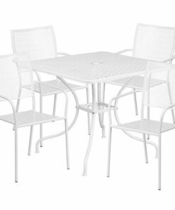 Flash Furniture - Oia Outdoor Square Contemporary Metal 5 Piece Patio Set - White 3