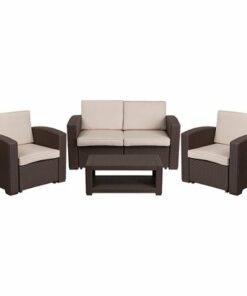 Flash Furniture - Seneca Outdoor  Contemporary Resin 4 Piece Patio Set - Chocolate Brown