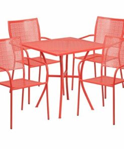 Flash Furniture - Oia Outdoor Square Contemporary Metal 5 Piece Patio Set - Coral 4