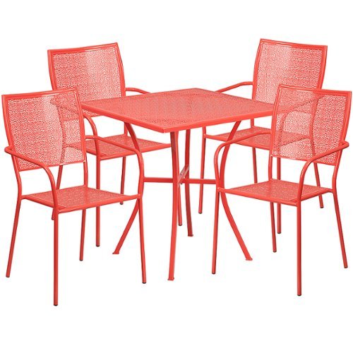 Flash Furniture - Oia Outdoor Square Contemporary Metal 5 Piece Patio Set - Coral 4