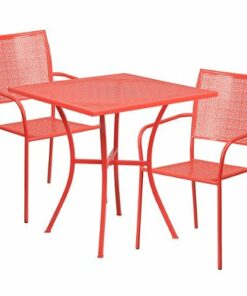 Flash Furniture - Oia Outdoor Square Contemporary Metal 3 Piece Patio Set - Coral 5