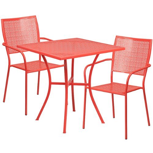 Flash Furniture - Oia Outdoor Square Contemporary Metal 3 Piece Patio Set - Coral 5