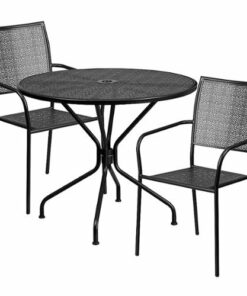 Flash Furniture - Oia Outdoor Round Contemporary Metal 3 Piece Patio Set - Black 3