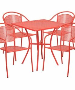 Flash Furniture - Oia Outdoor Square Contemporary Metal 5 Piece Patio Set - Coral 5