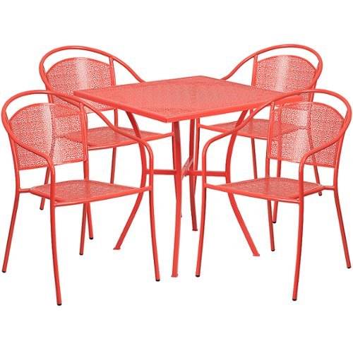 Flash Furniture - Oia Outdoor Square Contemporary Metal 5 Piece Patio Set - Coral 5