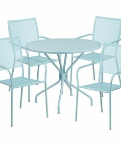 Flash Furniture - Oia Outdoor Round Contemporary Metal 5 Piece Patio Set - Sky Blue 1