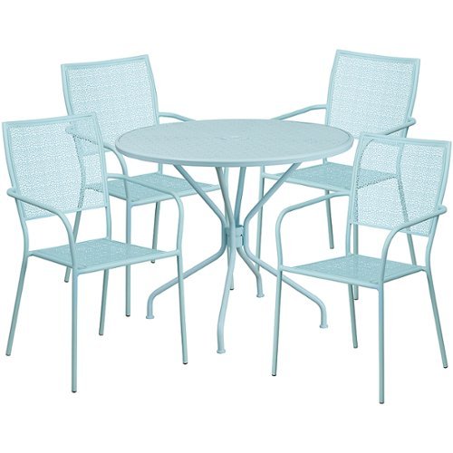Flash Furniture - Oia Outdoor Round Contemporary Metal 5 Piece Patio Set - Sky Blue 1