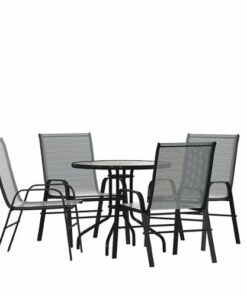 Flash Furniture - Brazos Outdoor Round Contemporary  5 Piece Patio Set - Gray