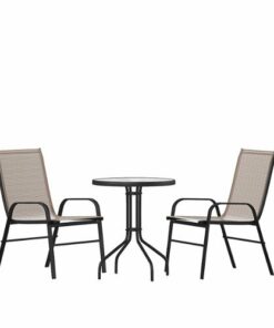 Flash Furniture - Brazos Outdoor Round Contemporary  3 Piece Patio Set - Brown