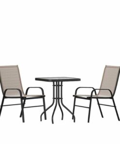 Flash Furniture - Brazos Outdoor Square Contemporary  3 Piece Patio Set - Brown