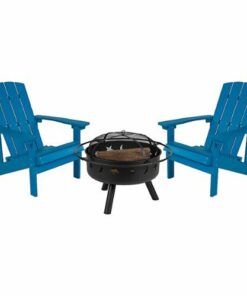 Flash Furniture - Charlestown Adirondack Chairs and Fire Pit - Blue