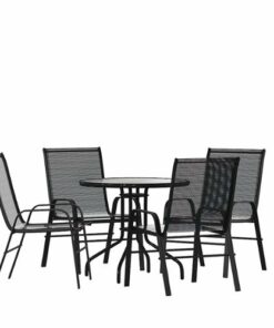 Flash Furniture - Brazos Outdoor Round Contemporary  5 Piece Patio Set - Black