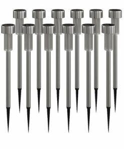 Flash Furniture - Hartford All-Weather Solar Powered Stainless Steel LED Landscaping Lights - Set of 12 - Stainless Steel